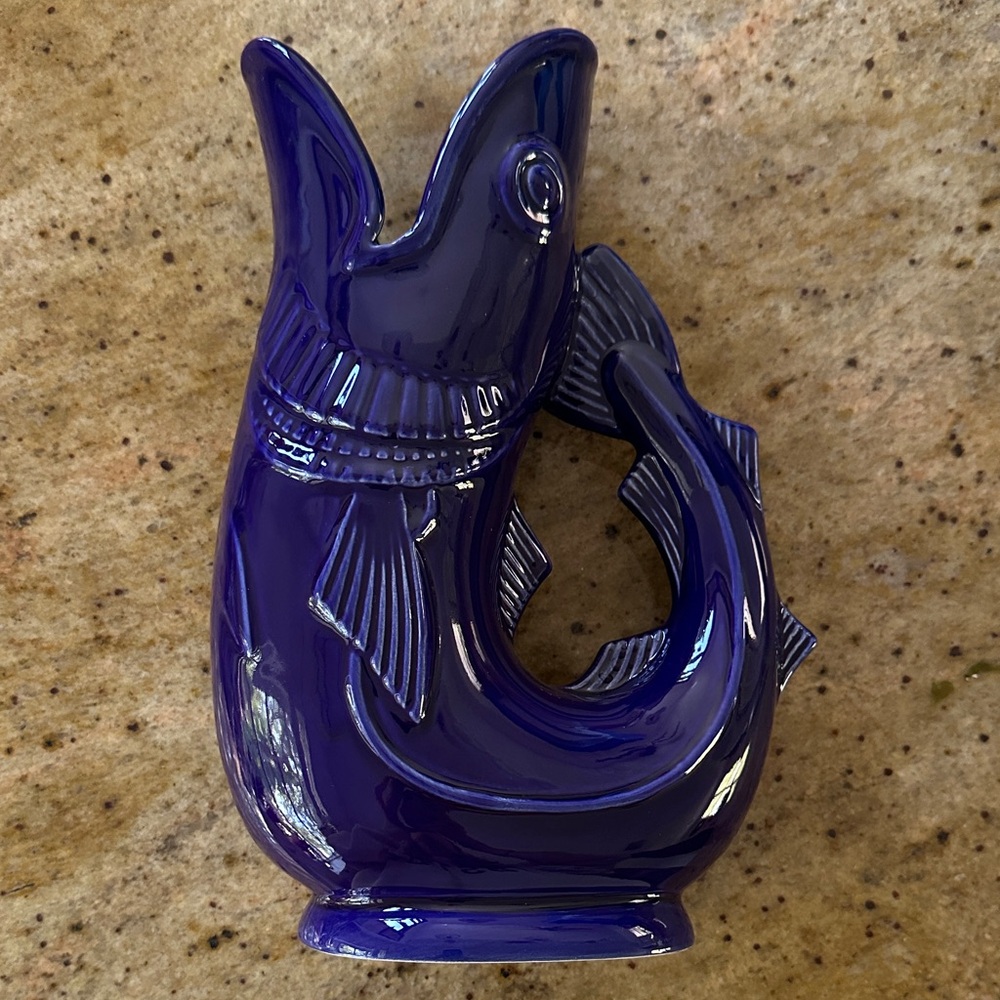 Cobalt Blue Ceramic Fish Pitcher made in England for Shreve crump & low Boston